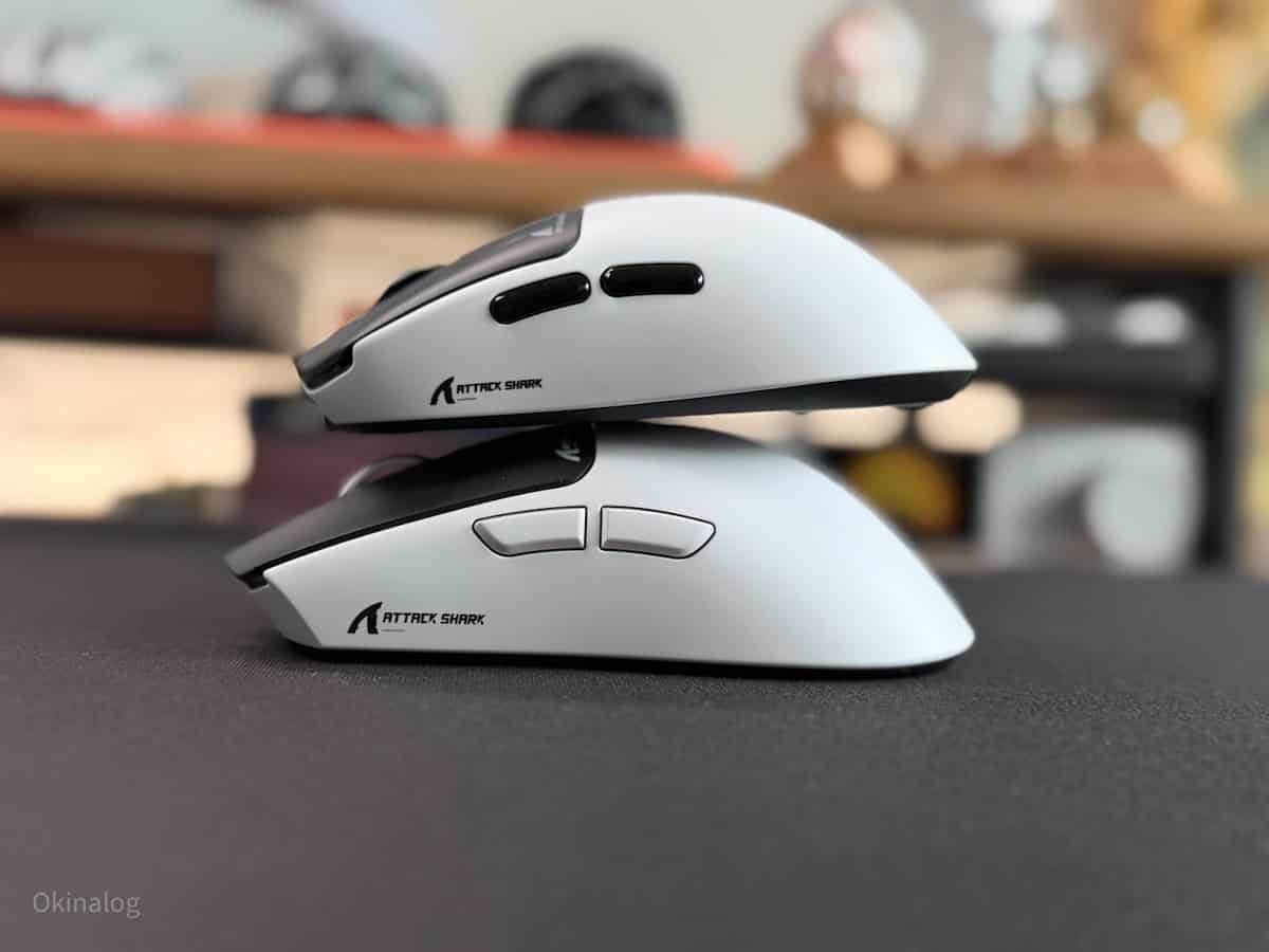 ATTACK SHARKのF1 AirとX11Pro V2を並べた様子